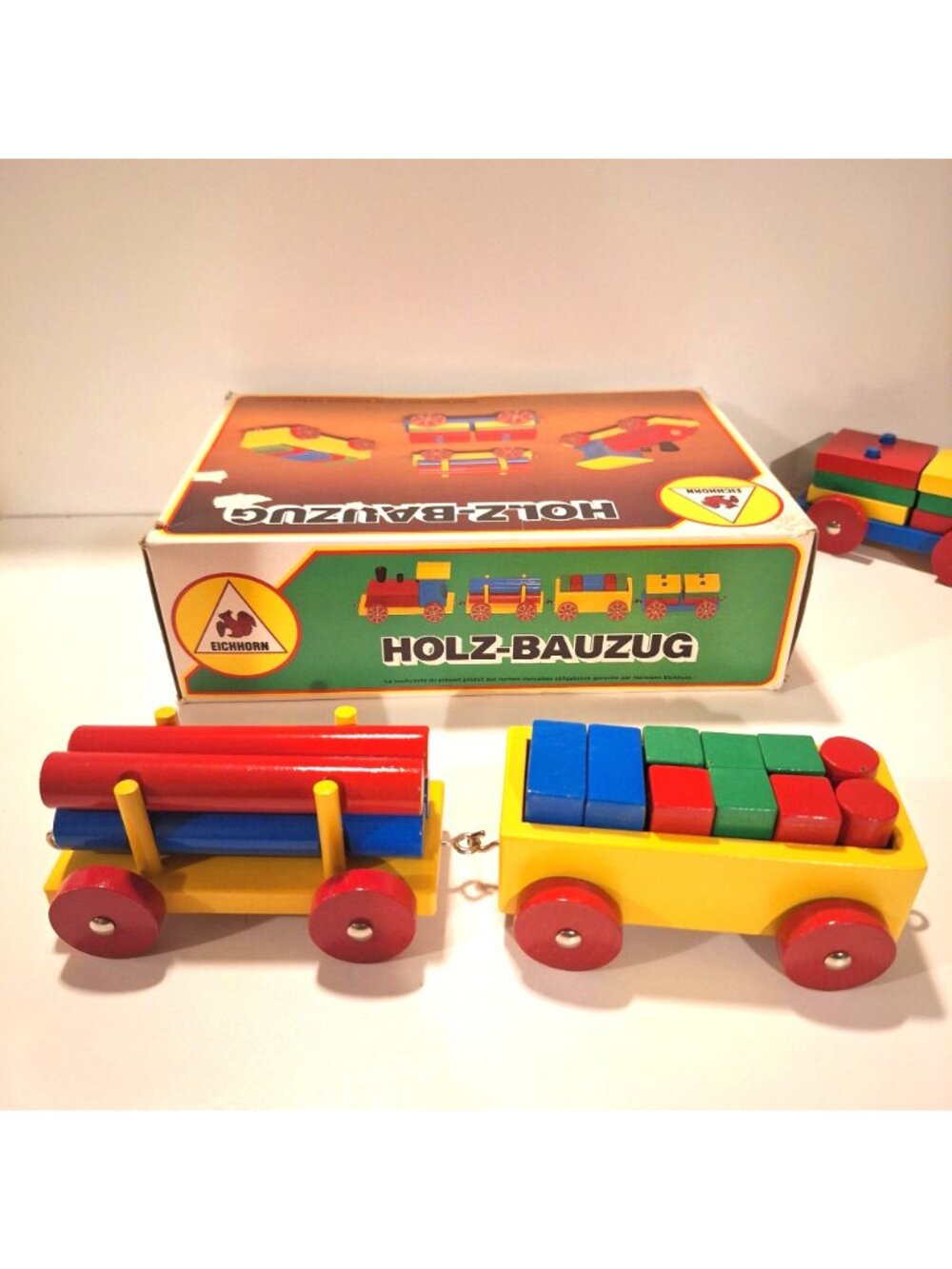 Eichhorn Holz-Bauzug Wooden Blocks Train Complete Set Original Box Vintage - Picture 6 of 12